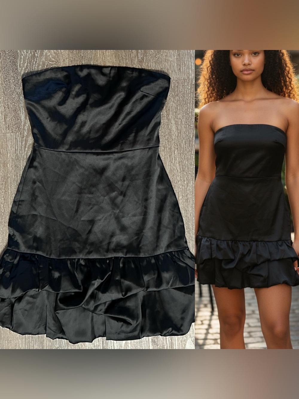 TCEC black strapless satiny mini dress in Black NWT SIZE S Small Blouson Hem